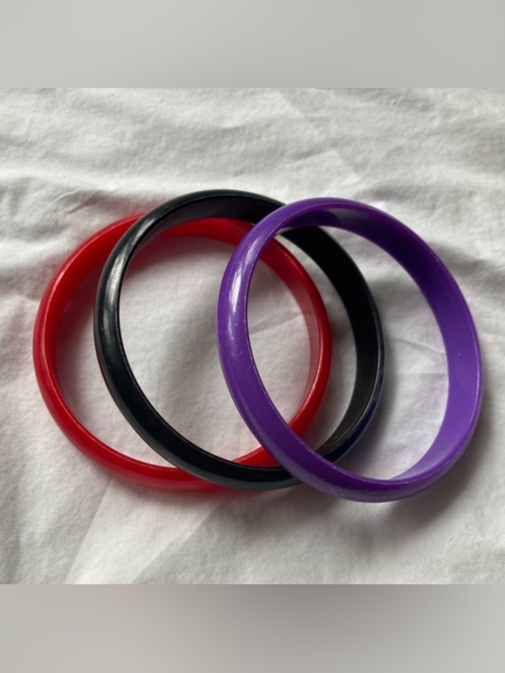 Set of 3 Vintage 80's Curved Bangle Bracelets in Red, Black, and Purple!